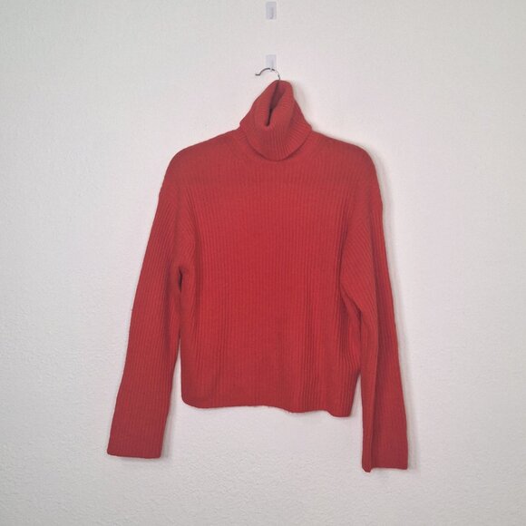 H&M Red Turtleneck Sweater Sz XS Ribbed Wool Blend Minimalist Christmas Holiday - Picture 1 of 12